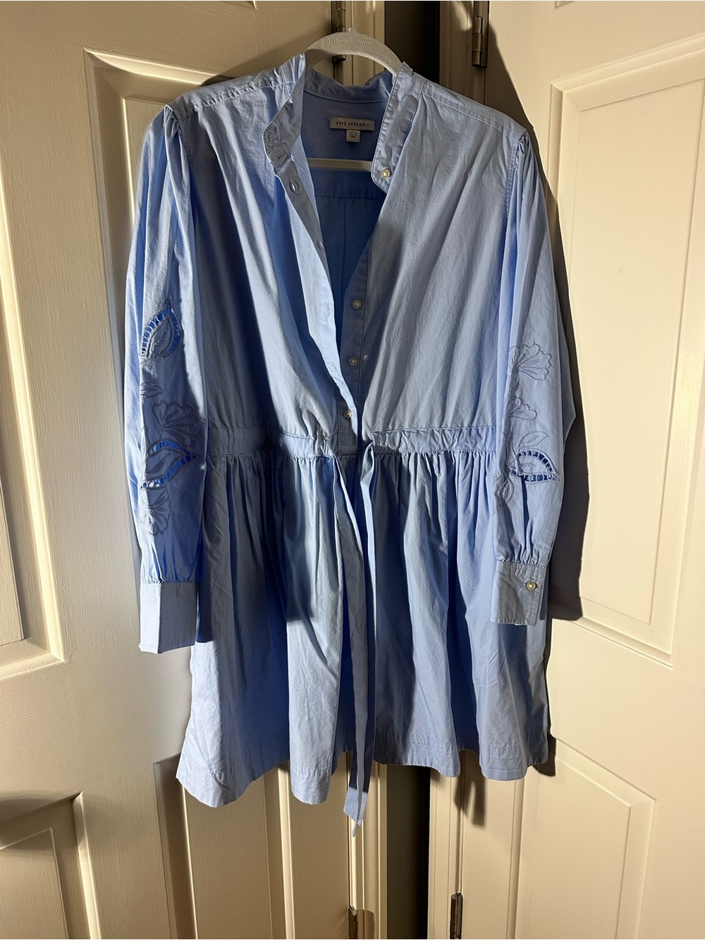 Sandro Light Blue Cotton Tie-Waist Shirt Dress